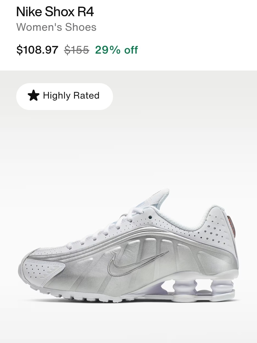 Nike Shox R4 Women's White/Silver Athletic Sneakers